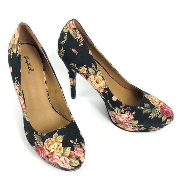 Qupid Women’s Floral Stiletto Platform Pump Heels Size 10 - Picture 4 of 15
